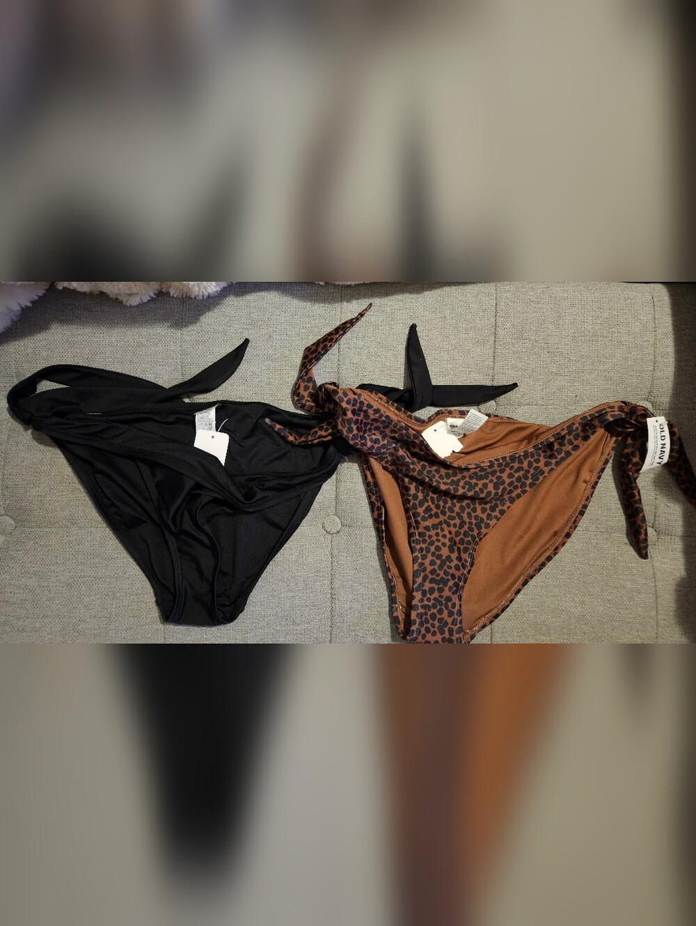 Old Navy Black & Brown Leopard Tie-Side Bikini Bottoms